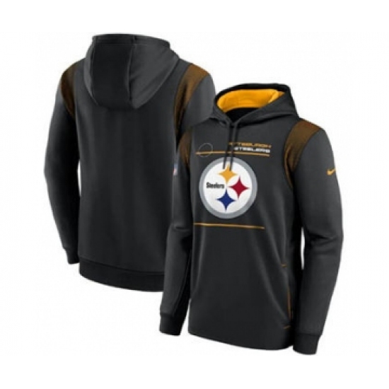 Men's Pittsburgh Steelers 2021 Black Sideline Logo Performance Pullover Hoodie