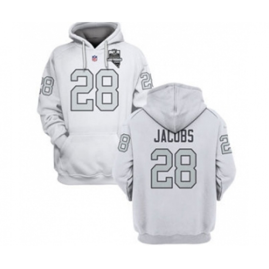 Men's Las Vegas Raiders #28 Josh Jacobs 2021 Inaugural Patch White Pullover Football Hoodie