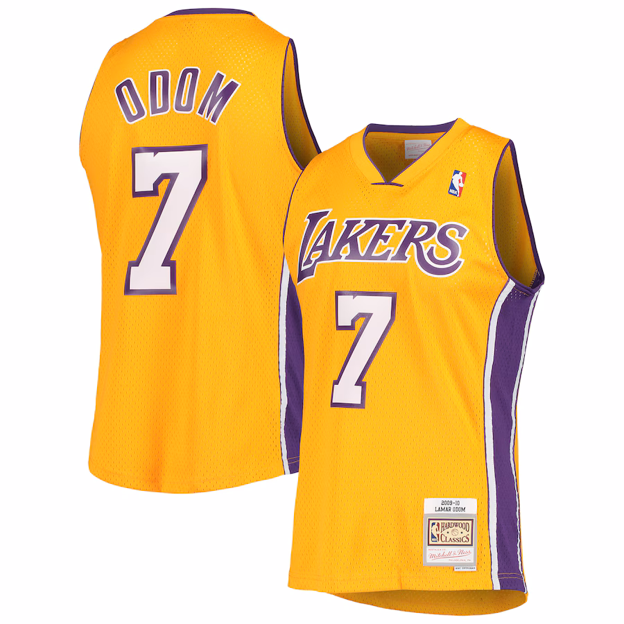 Men's Los Angeles Lakers Lamar Odom Mitchell & Ness Gold 2009/10 Hardwood Classics Swingman Jersey