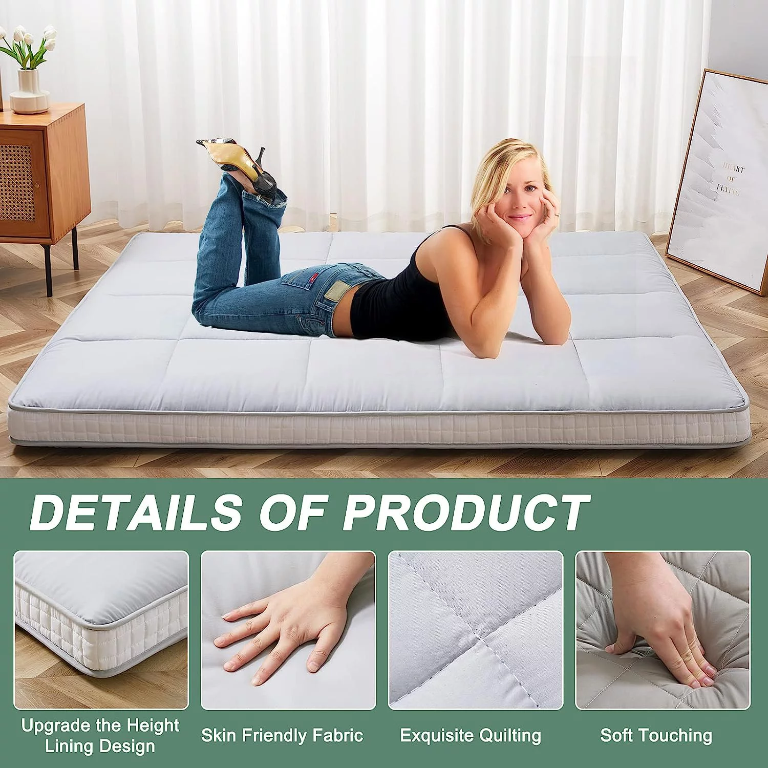 Slsy Japanese Floor Mattress Futon Mattress, Foldable Mattress, Roll Up Mattress Sleeping Tatami Mat Floor Lounger Guest Bed,Twin Full Queen - Curated Treasures Market