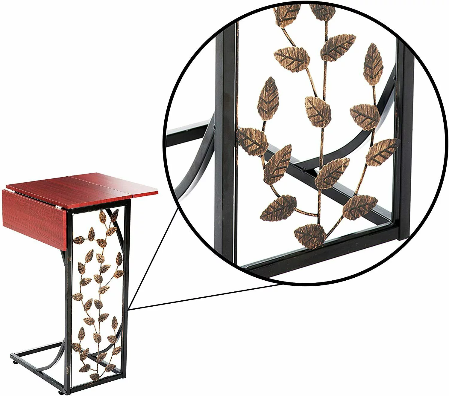 Sofa Side End Tables - Small Metal Leaf Design with Expandable Top - C-Shaped TV Tray Slides Up To Couch, Chair, Recliner to Keep Snacks, Drinks, Accessories at Easy Reach -Set of 2 - Curated Treasures Market