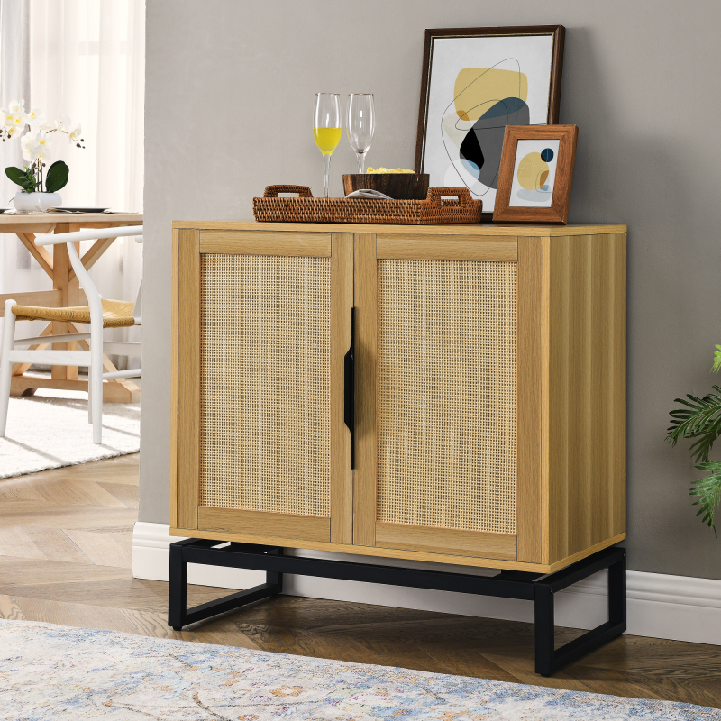 Cabinet,Sideboard,Natural rattan 2 door cabinet,with 1 Adjustable Inner Shelves,rattan - Curated Treasures Market