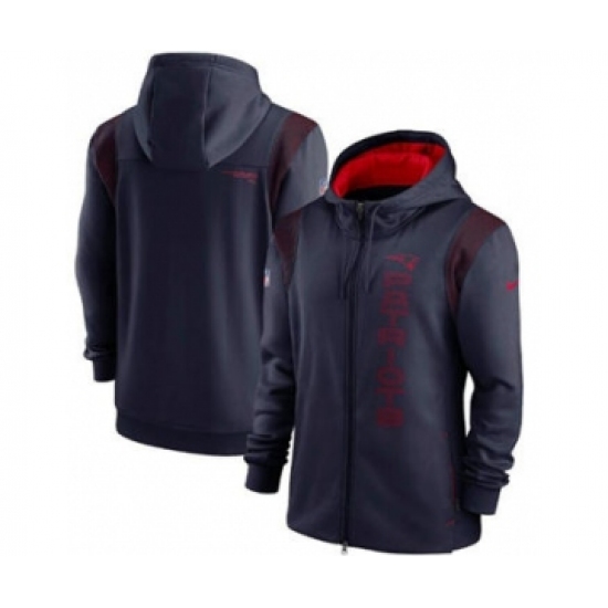 Men's New England Patriots 2021 Navy Sideline Team Performance Full-Zip Hoodie