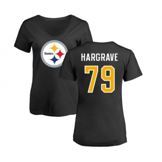 Football Women's Pittsburgh Steelers #79 Javon Hargrave Black Name & Number Logo Slim Fit T-Shirt