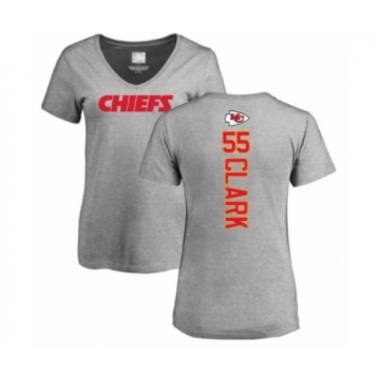 Football Women's Kansas City Chiefs #55 Frank Clark Ash Backer V-Neck T-Shirt