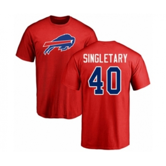Football Buffalo Bills #40 Devin Singletary Red Name & Number Logo T-Shirt