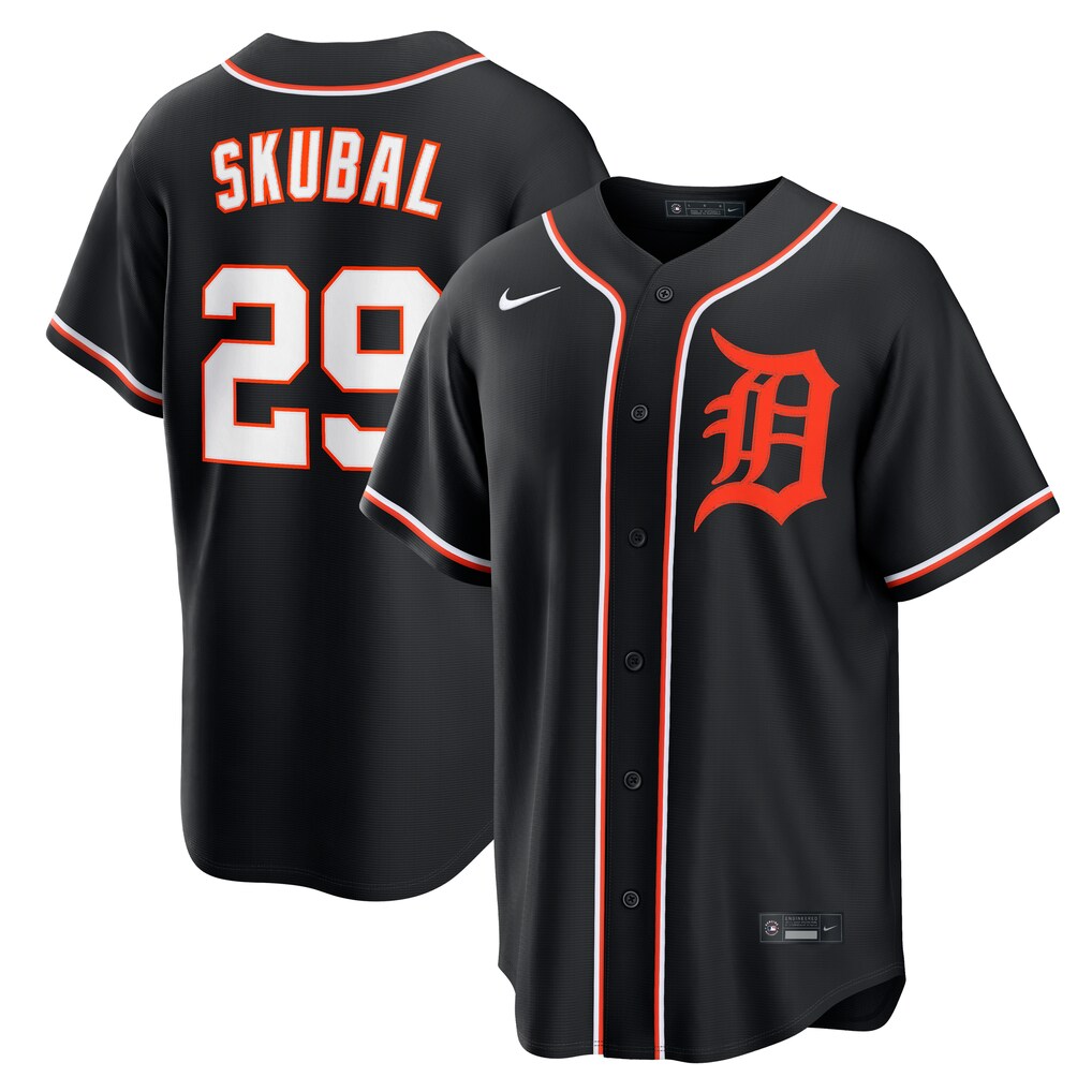 Men's Detroit Tigers Tarik Skubal Nike Fashion Replica Black Out Jersey