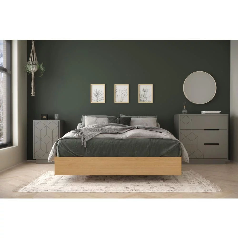 Nexera Bilou 3 Piece Full Size Bedroom Set. Natural Maple and Greige