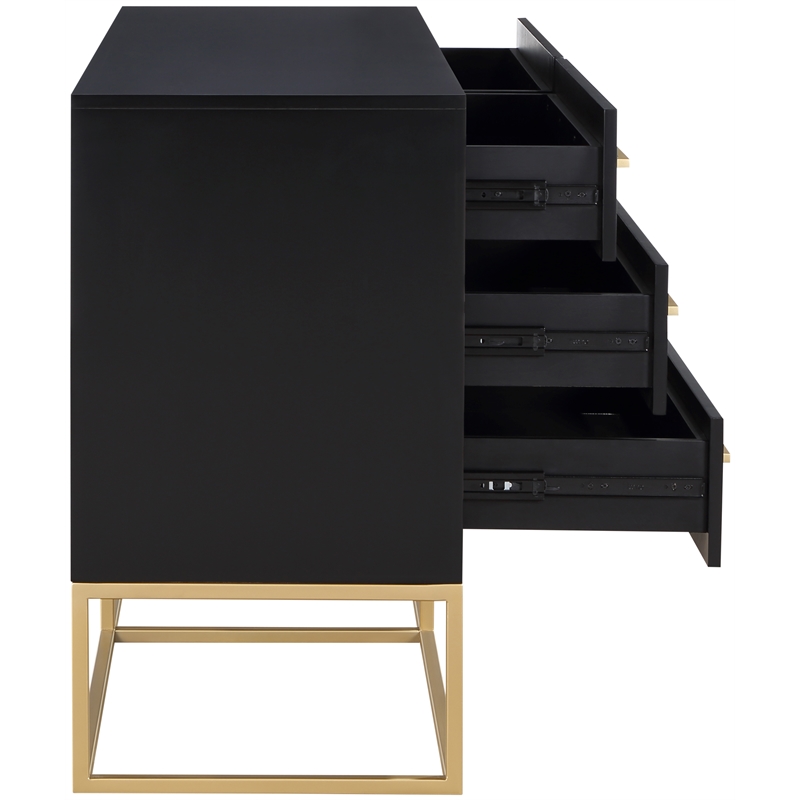 Meridian Furniture Maxine Black Dresser with Gold Metal Legs and Handle