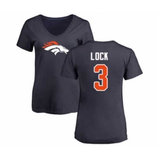 Football Women's Denver Broncos #3 Drew Lock Navy Blue Name & Number Logo T-Shirt