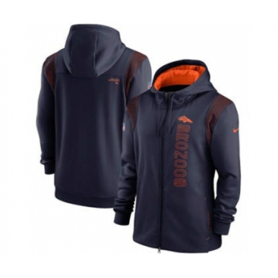 Men's Denver Broncos 2021 Navy Sideline Team Performance Full-Zip Hoodie