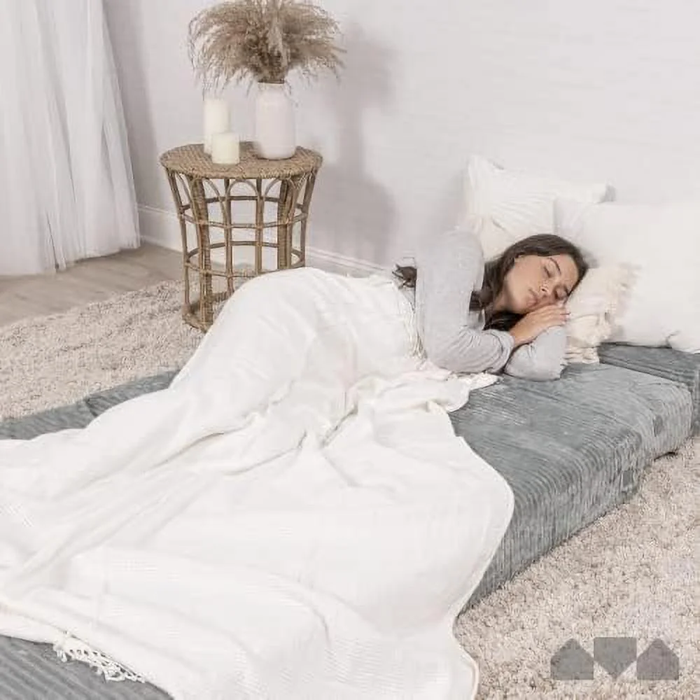 YZboomLife Tri Folding Sofa Mattress  2024 Edition  Memory Foam Foldable Mattress with Ultra Soft & Washable Ribbed Fur Cover  Twin Size (Grey) - Curated Treasures Market