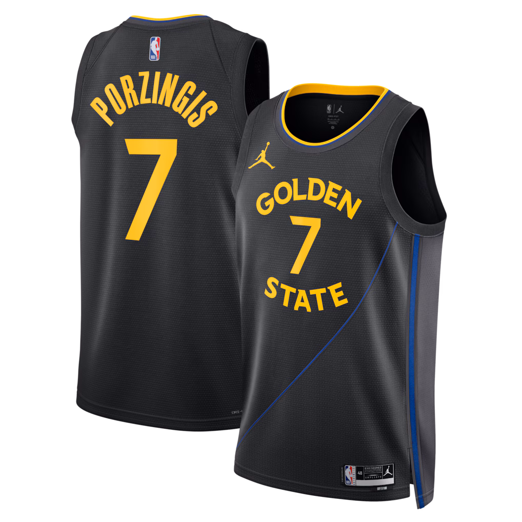 Unisex Golden State Warriors Kristaps Porziņģis Jordan Brand Black Swingman Jersey - Statement Edition