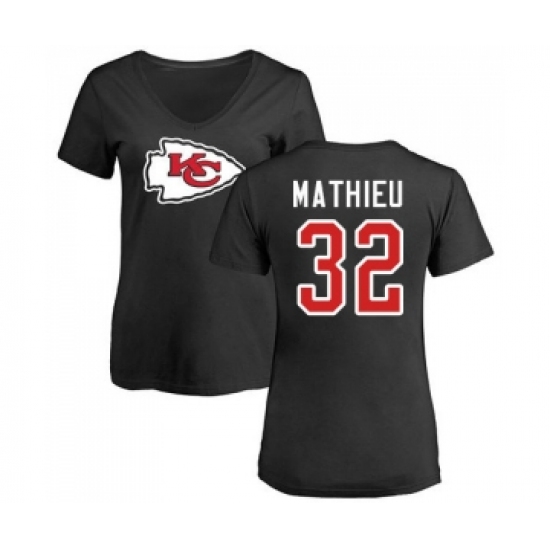 Football Women's Kansas City Chiefs #32 Tyrann Mathieu Black Name & Number Logo Slim Fit T-Shirt