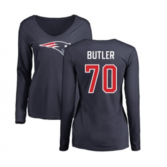 New England Patriots #70 Adam Butler Navy Blue Name & Number Logo Slim Fit Long Sleeve T-Shirt