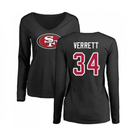 Football Women's San Francisco 49ers #34 Jason Verrett Black Name & Number Logo Long Sleeve T-Shirt