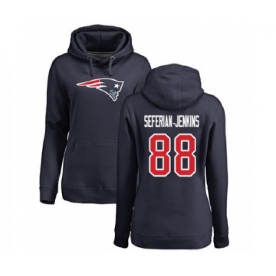 Football Women's New England Patriots #88 Austin Seferian-Jenkins Navy Blue Name & Number Logo Pullover Hoodie