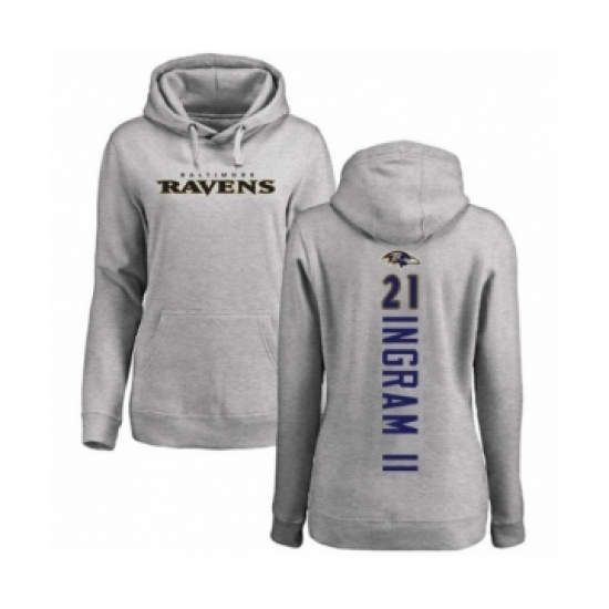 Football Women's Baltimore Ravens #21 Mark Ingram II Ash Backer Pullover Hoodie