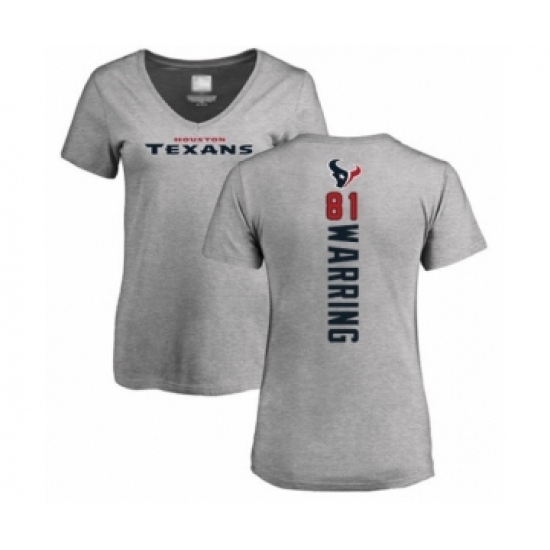 Football Women's Houston Texans #81 Kahale Warring Ash Backer T-Shirt