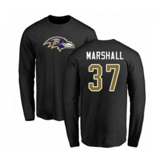 Football Baltimore Ravens #37 Iman Marshall Black Name & Number Logo Long Sleeve T-Shirt