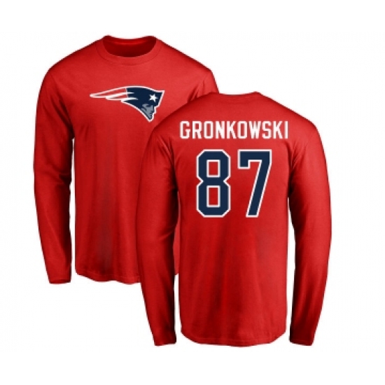 Football New England Patriots #87 Rob Gronkowski Red Name & Number Logo Long Sleeve T-Shirt