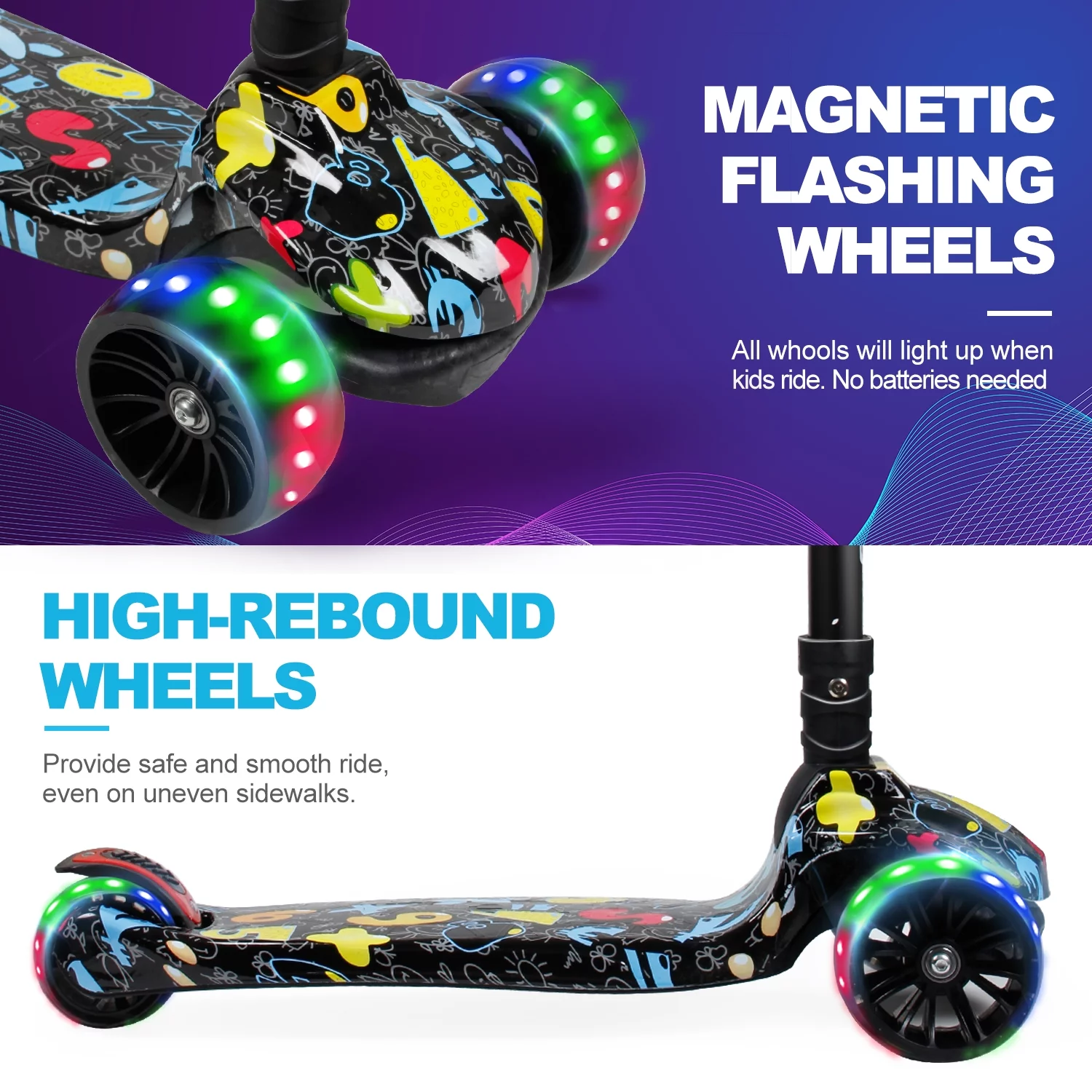 CBD Kick Scooter for Kids Deluxe Aluminum 3 Wheels Glider with LED Light Up Wheels - Curated Treasures Market
