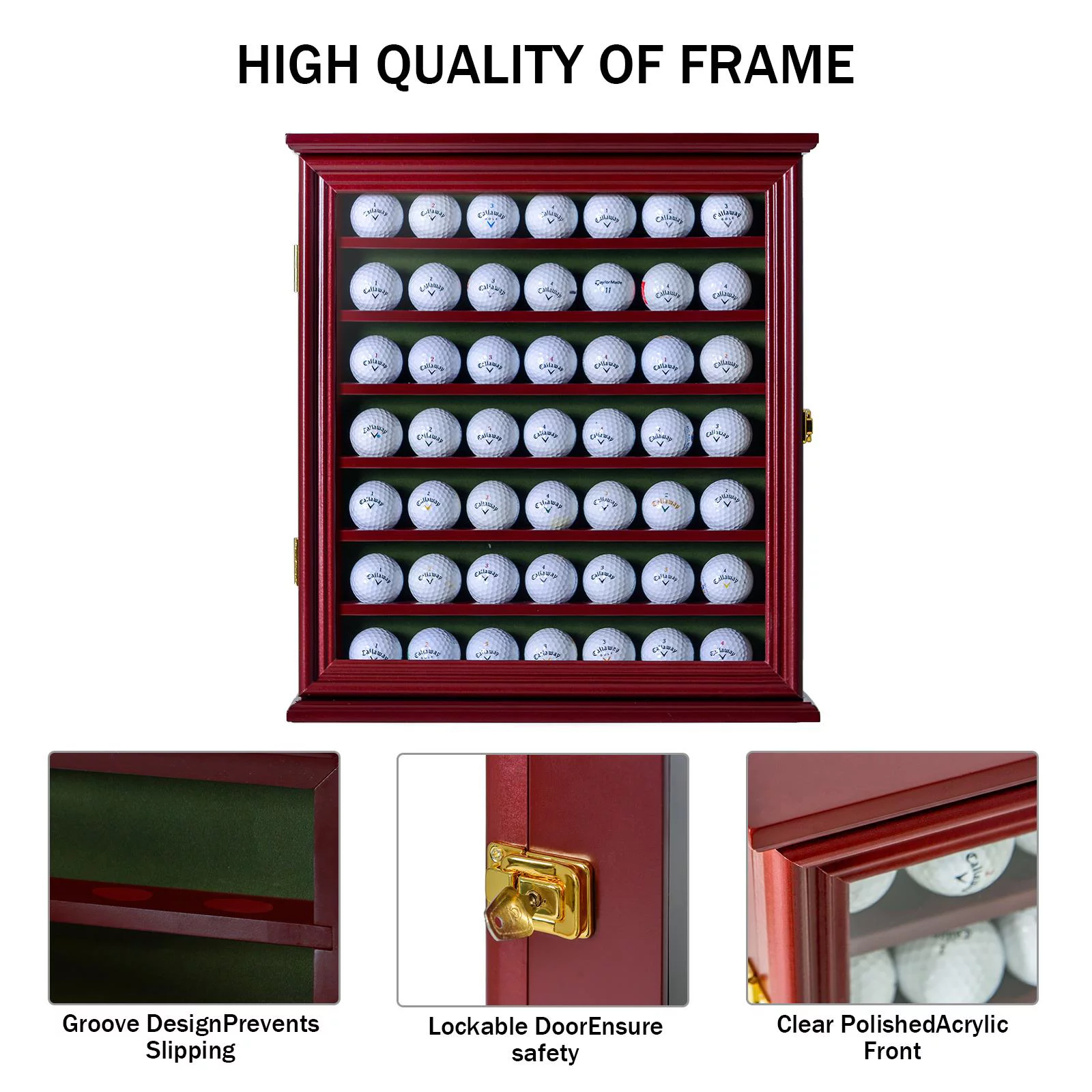Zimtown Wall Mount 49 Golf Ball Display Holder Cabinet, Golf Enthusiasts with Lockable Door, Black/Walnut - Curated Treasures Market