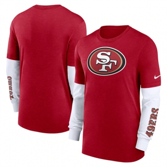 Men's San Francisco 49ers Heather Scarlet Slub Fashion Long Sleeve T Shirt