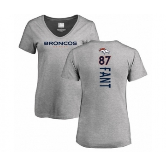 Football Women's Denver Broncos #87 Noah Fant Ash Backer V-Neck T-Shirt