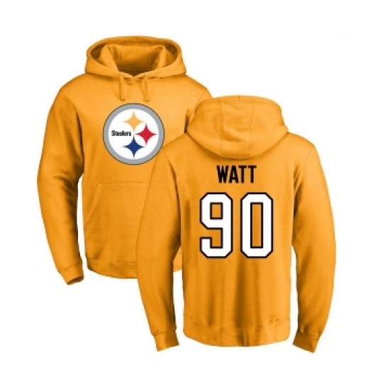 Football Pittsburgh Steelers #90 T. J. Watt Gold Name & Number Logo Pullover Hoodie
