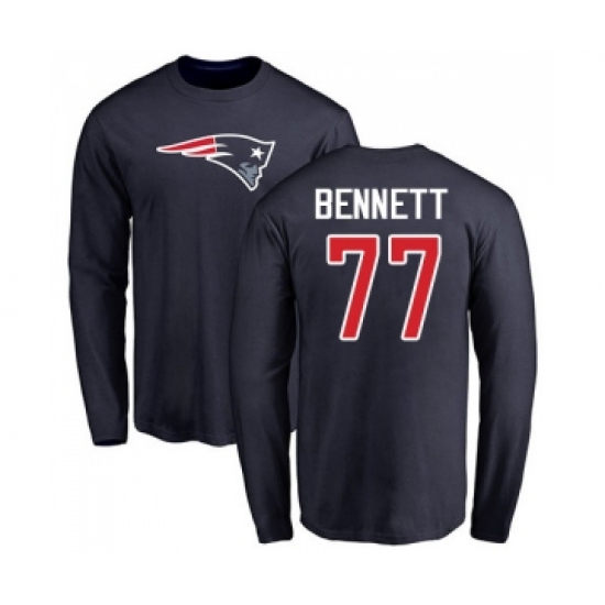 Football New England Patriots #77 Michael Bennett Navy Blue Name & Number Logo Long Sleeve T-Shirt