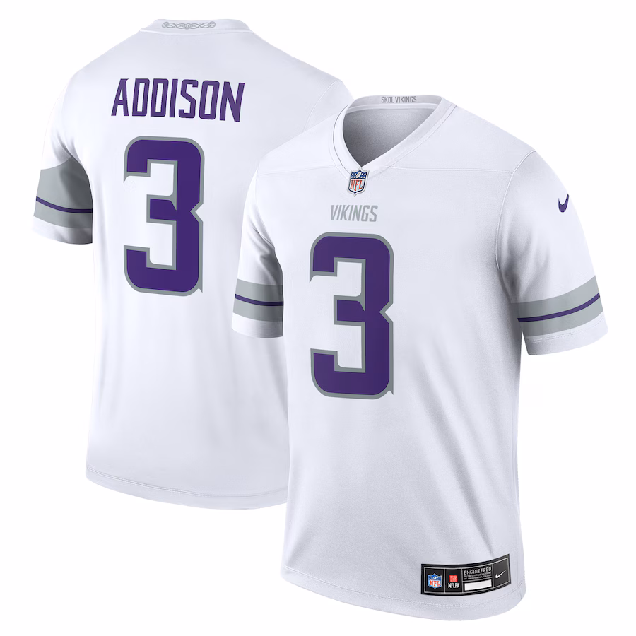 Men's Minnesota Vikings Jordan Addison Nike White Legend Player Performance Top