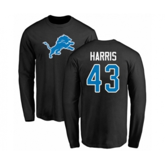 Football Detroit Lions #43 Will Harris Black Name & Number Logo Long Sleeve T-Shirt