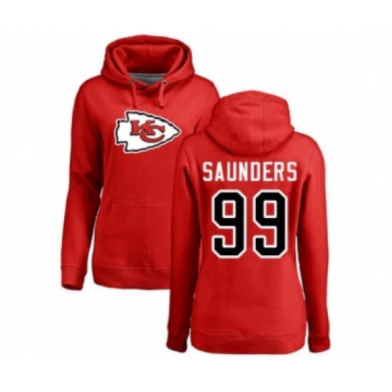 Football Women's Kansas City Chiefs #99 Khalen Saunders Red Name & Number Logo Pullover Hoodie