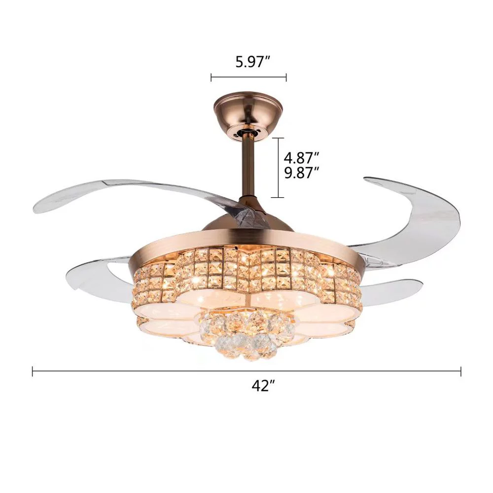HomeRoots 475571 Gold Art Deco Glam Chandelier & Retractable Fan