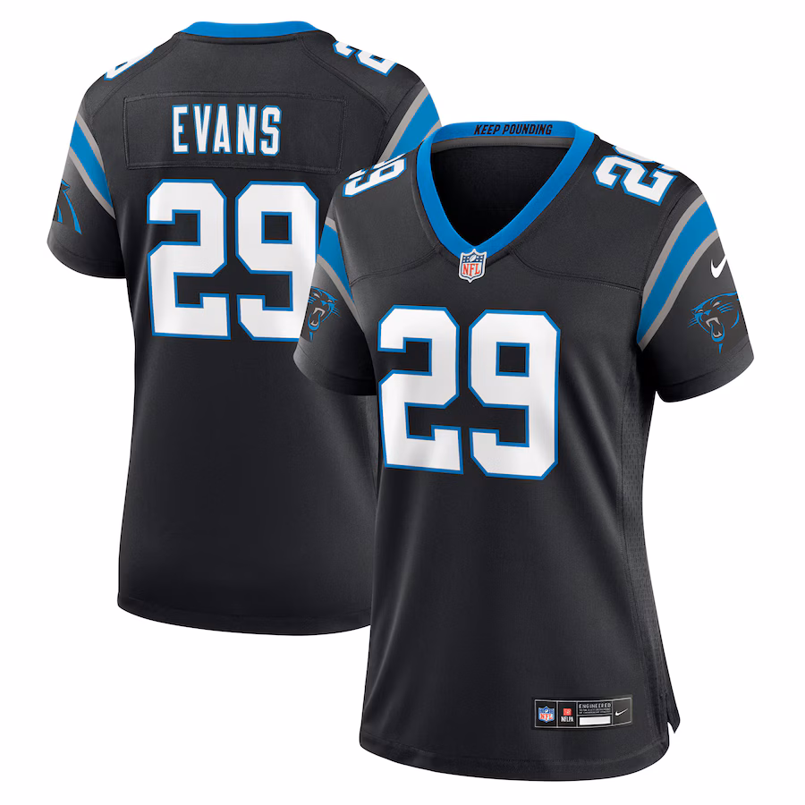 Women's Carolina Panthers Akayleb Evans Nike Black Team Game Jersey