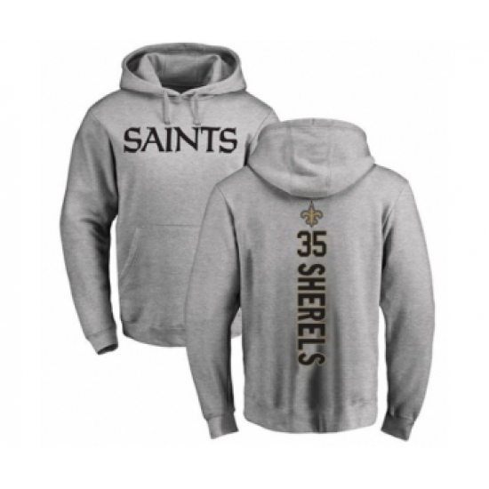 Football New Orleans Saints #35 Marcus Sherels Ash Backer Pullover Hoodie