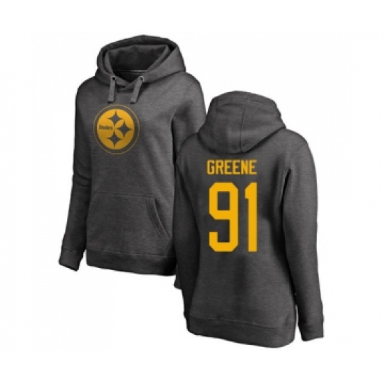 Football Women's Pittsburgh Steelers #91 Kevin Greene Ash One Color Pullover Hoodie