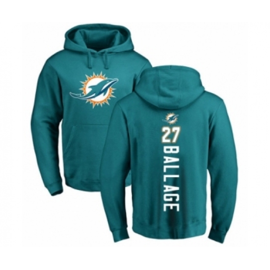 Football Miami Dolphins #27 Kalen Ballage Aqua Green Backer Pullover Hoodie