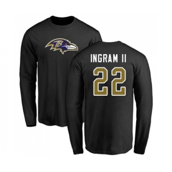 Football Baltimore Ravens #22 Mark Ingram II Black Name & Number Logo Long Sleeve T-Shirt