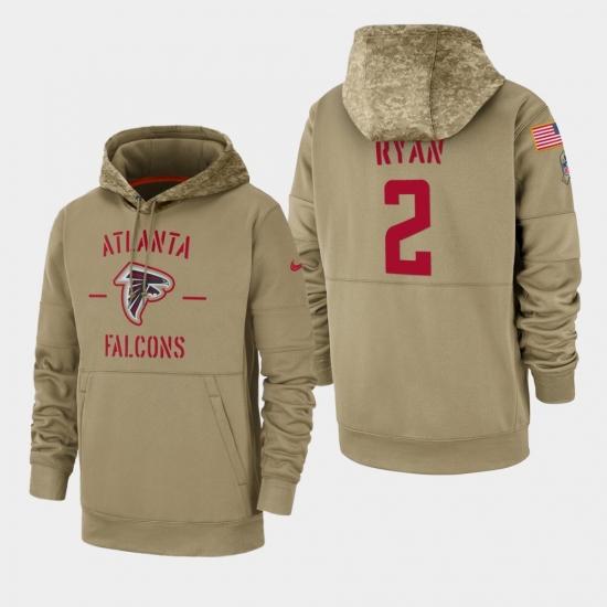 Men's Atlanta Falcons #2 Matt Ryan 2019 Salute to Service Sideline Therma Pullover Hoodie - Tan