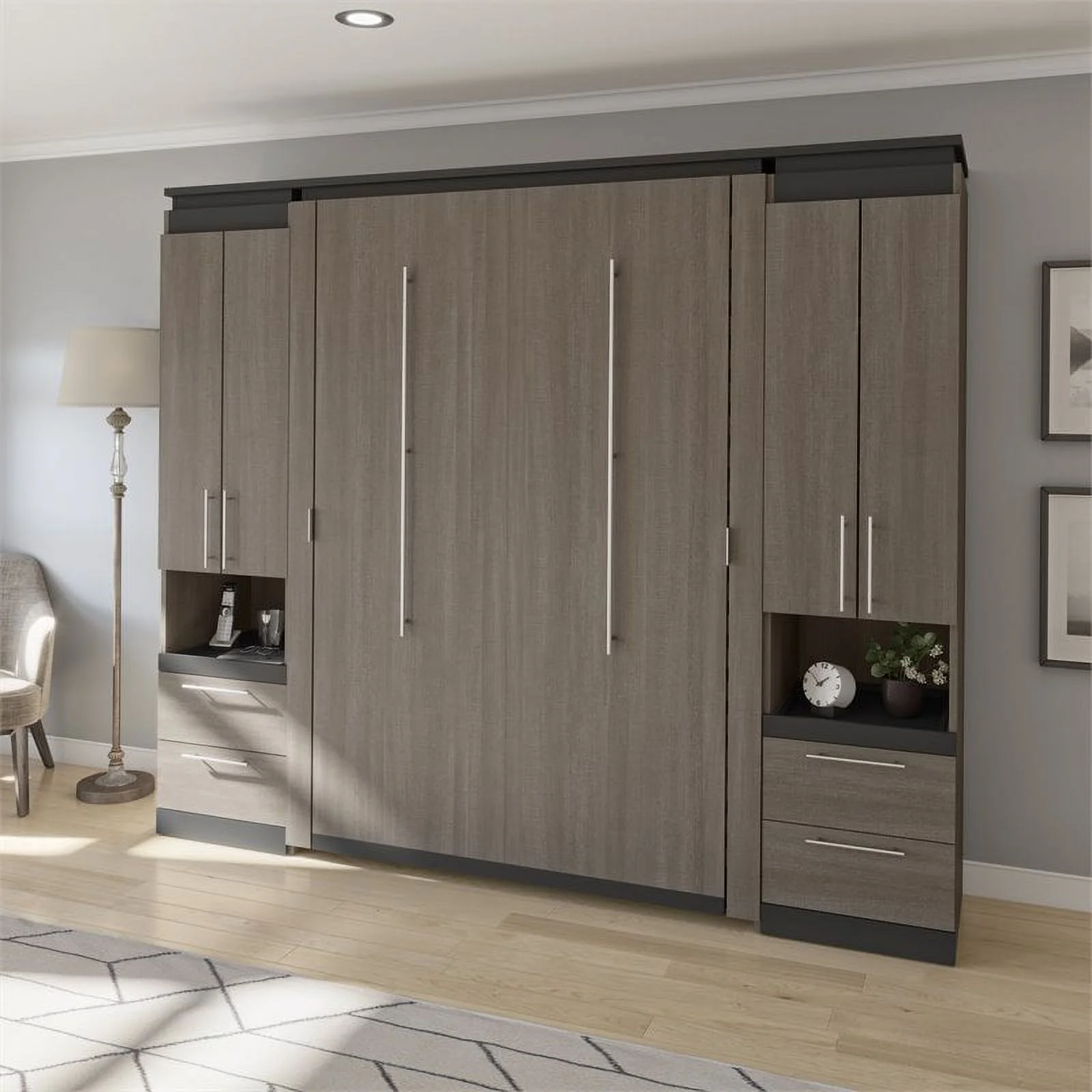 Atlin Designs 98 Full Murphy Bed with 2 Storage Cabinets in Bark Gray