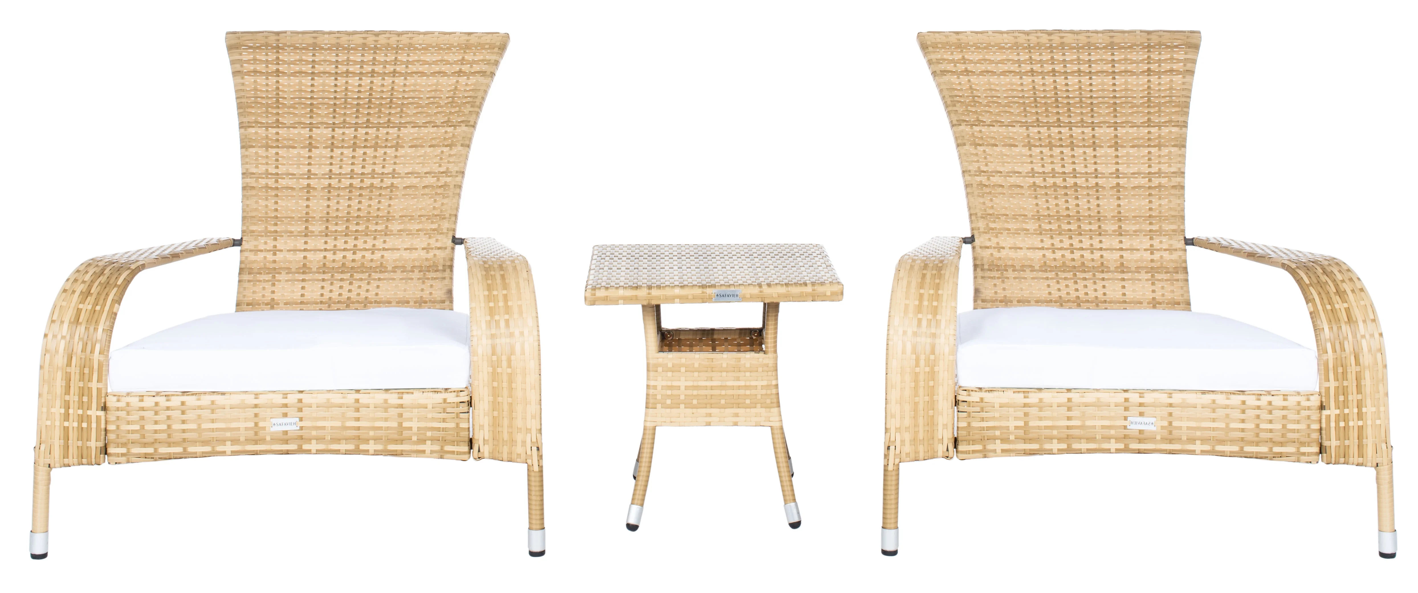 SAFAVIEH Edna Outdoor Patio 3 Piece Lounge Set, Natural/White - Curated Treasures Market