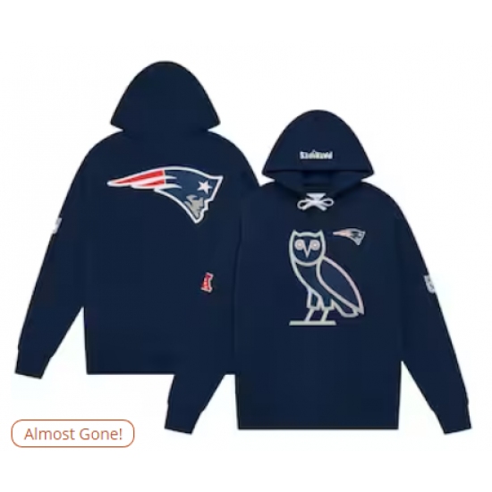 Men's New England Patriots OVO x NFL Navy OG Owl Pullover Hoodie