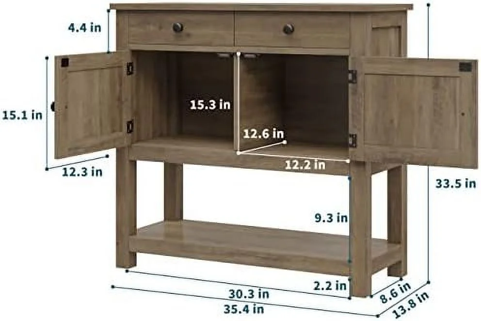 CGFHYP Farmhouse Console Table with 2-Door Cabinet & 2 Drawers  Coffee   Entryway Table with    Sofa Tables?Buffet Sideboard for Kitchen  Hallway  Dining  Living Room  Rustic Brown - Curated Treasures Market