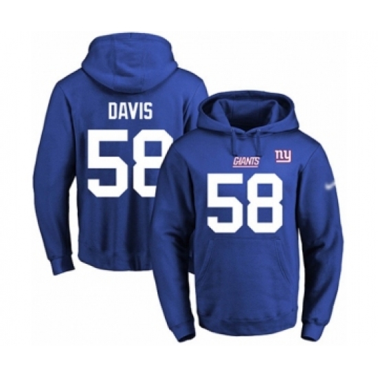 Football Men's New York Giants #58 Tae Davis Royal Blue Name & Number Pullover Hoodie