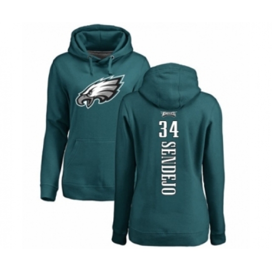 Women's Philadelphia Eagles #34 Andrew Sendejo Green Backer Pullover Hoodie