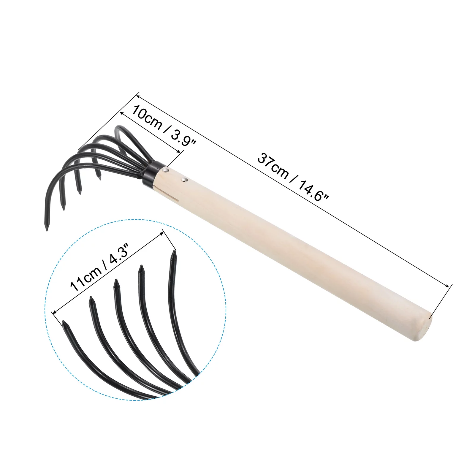 Uxcell 5 Tines Garden Claw Rake Hand Rake Cultivator Claw Soil Tiller with Long Wooden Handle 2 Pack - Curated Treasures Market