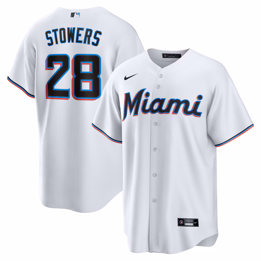 Youth Miami Marlins Kyle Stowers Nike White Home Replica Jersey