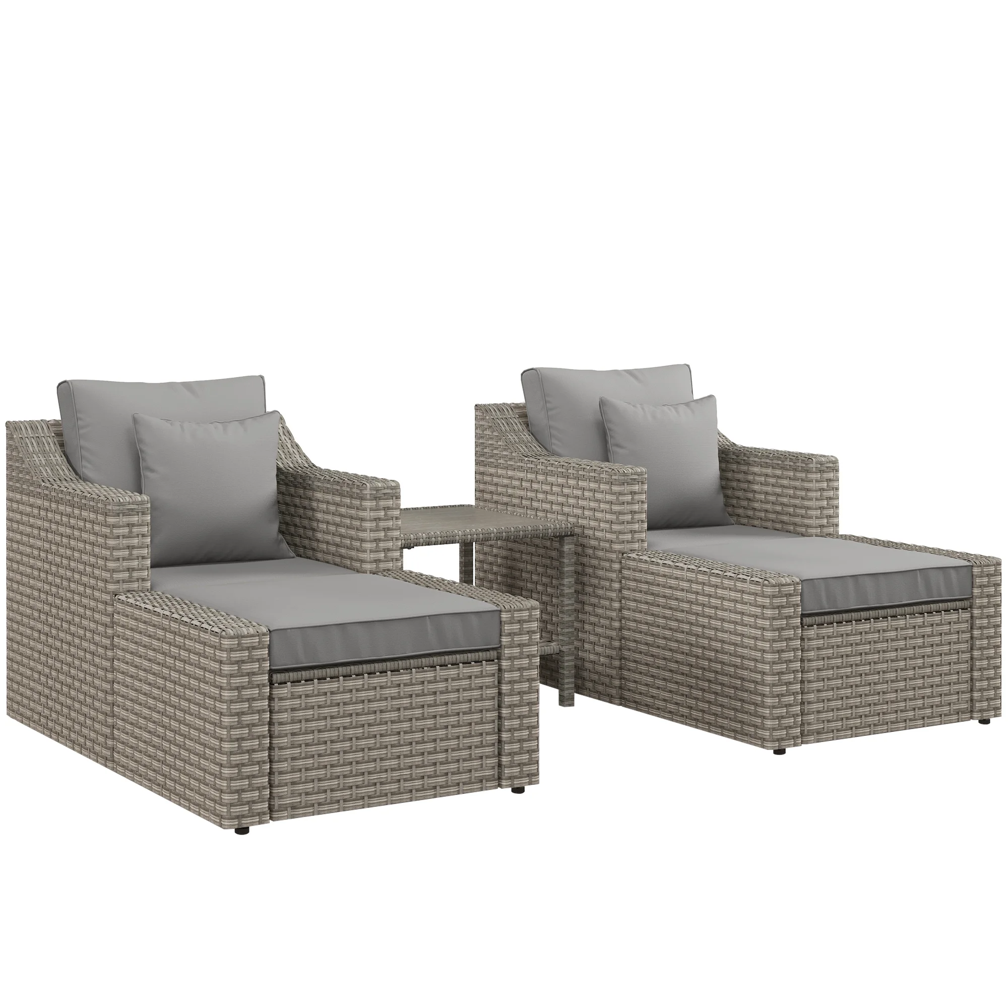 Outsunny 5 Piece Patio Furniture Set, Chairs, Ottoman, Coffee Table, Gray - Curated Treasures Market